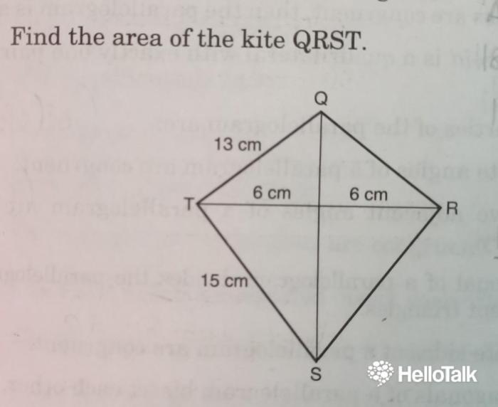 Find the area of the kite qrst